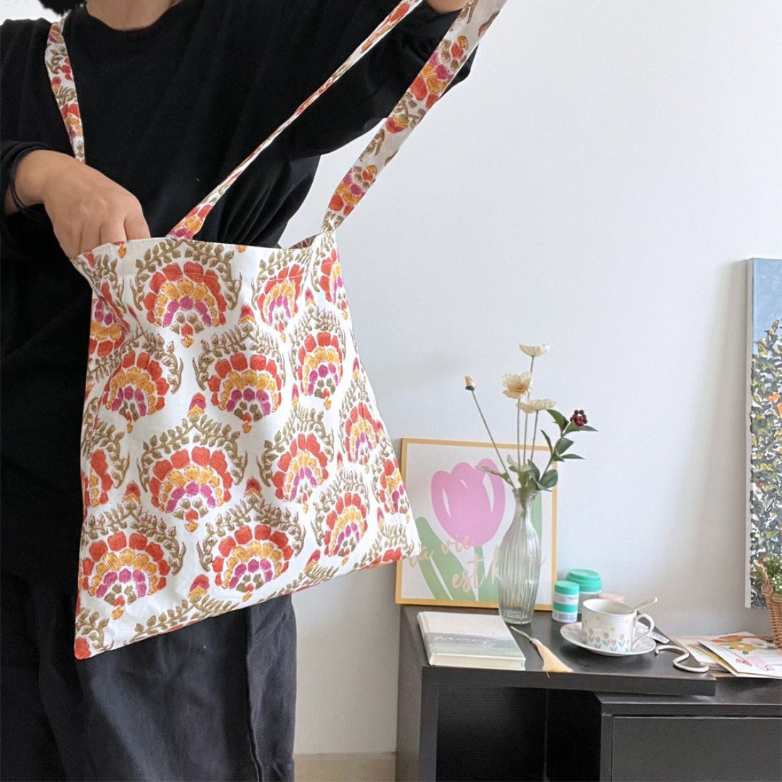 Floral Print Everyday Tote Bag detail view