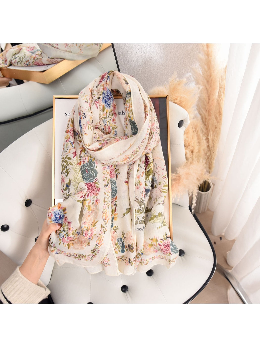 Scarvii - Lightweight Floral and Bird Print Shawl