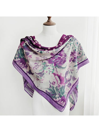 Scarvii - Purple Patchwork Print Square Scarf
