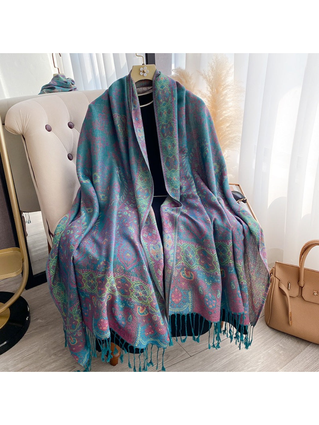 Scarvii - Oversized Paisley Fringe Scarf Shawl