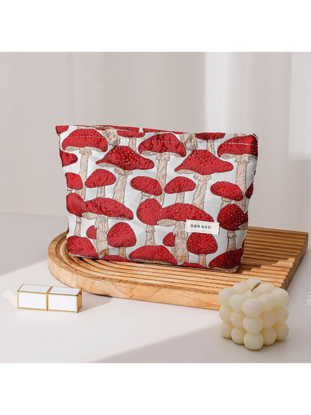 Cosbai - Floral Mushroom Zippered Cosmetic Bag