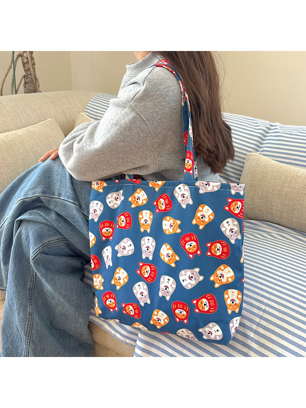 Cosbai - Shiba Inu Print Open-Top Daily Carry Bag