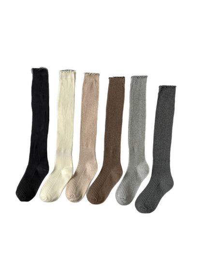 Rufia - Ribbed Knee High Socks with Scalloped Trim