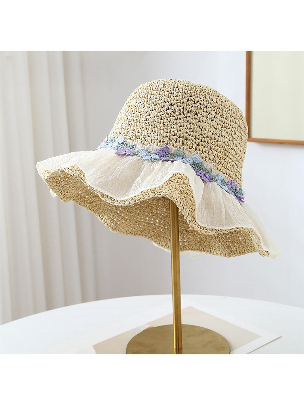 Haila - Round Crown Ruffle Edge Sun Hat for Women