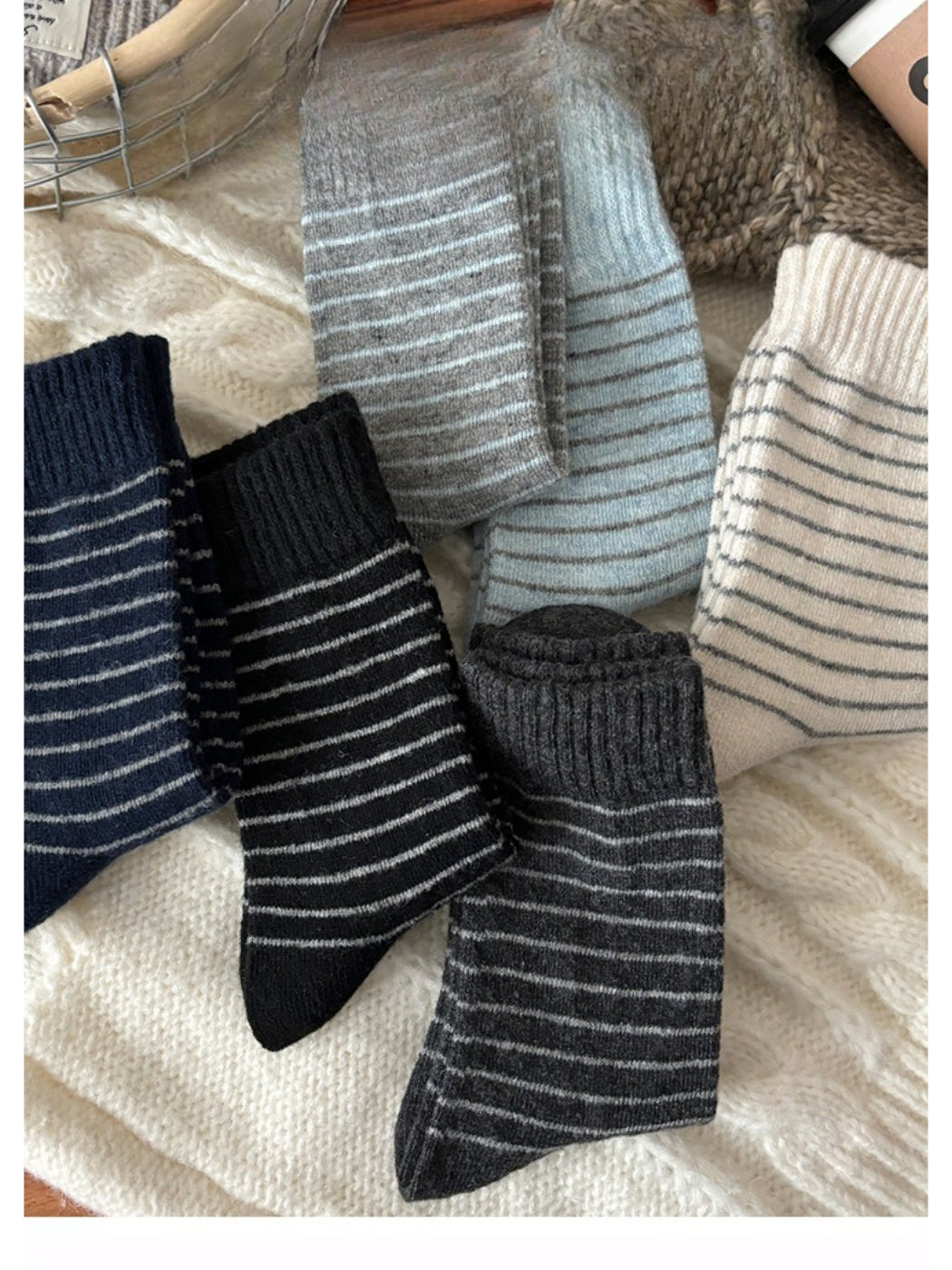 Rufia - Cozy Thin Stripe Crew Socks