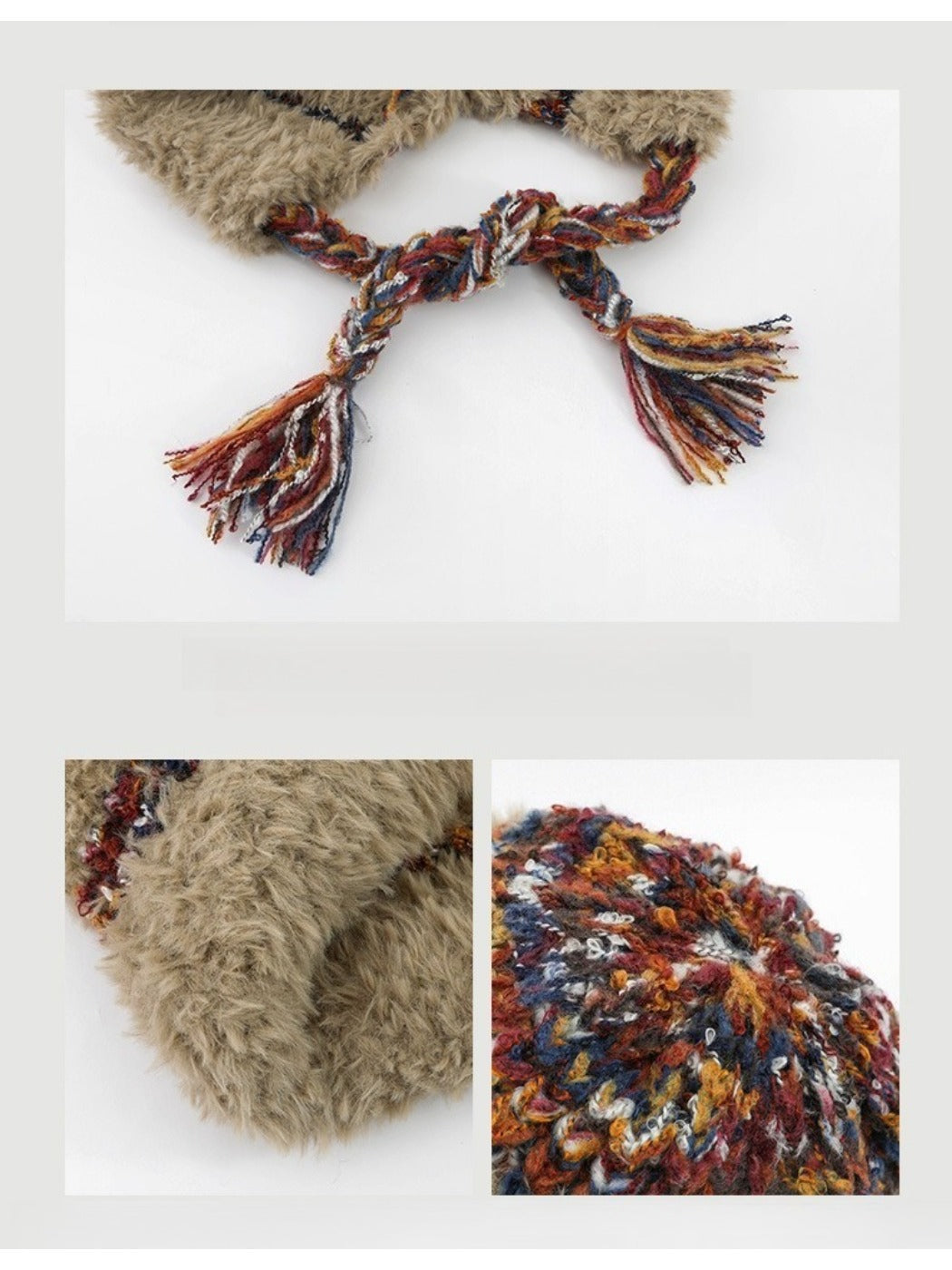 Haila - Plush & Heavyweight Color-Block Earflap Beanie with Tassels