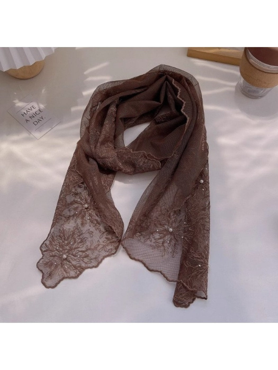 Scarvii - Floral Lace Embroidered Long Scarf