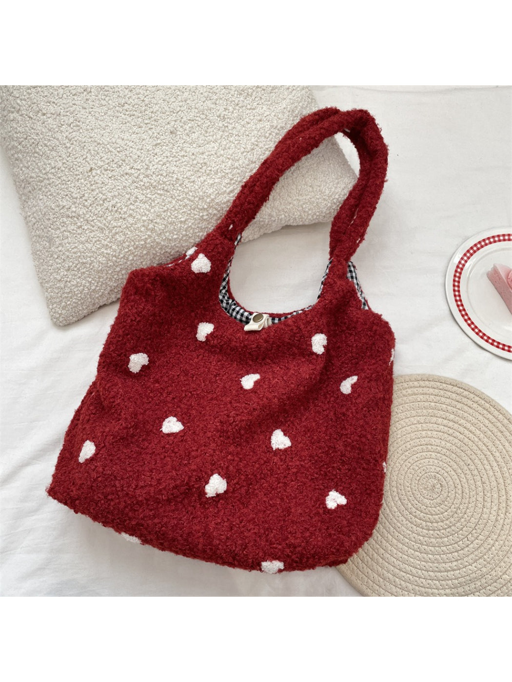 Cosbai - Plush Floral Pattern Shoulder Bag