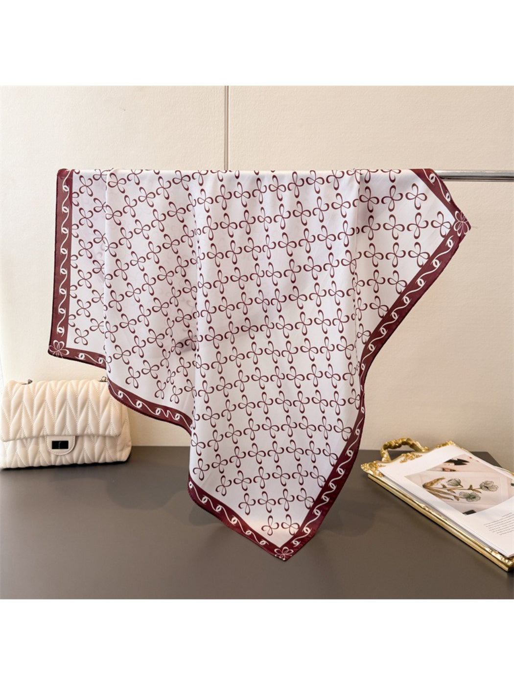 Scarvii - Classic Bow Motif Square Scarf