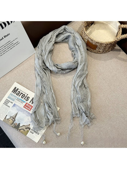 Scarvii - Elegant Solid Color Pleated Beaded Scarf