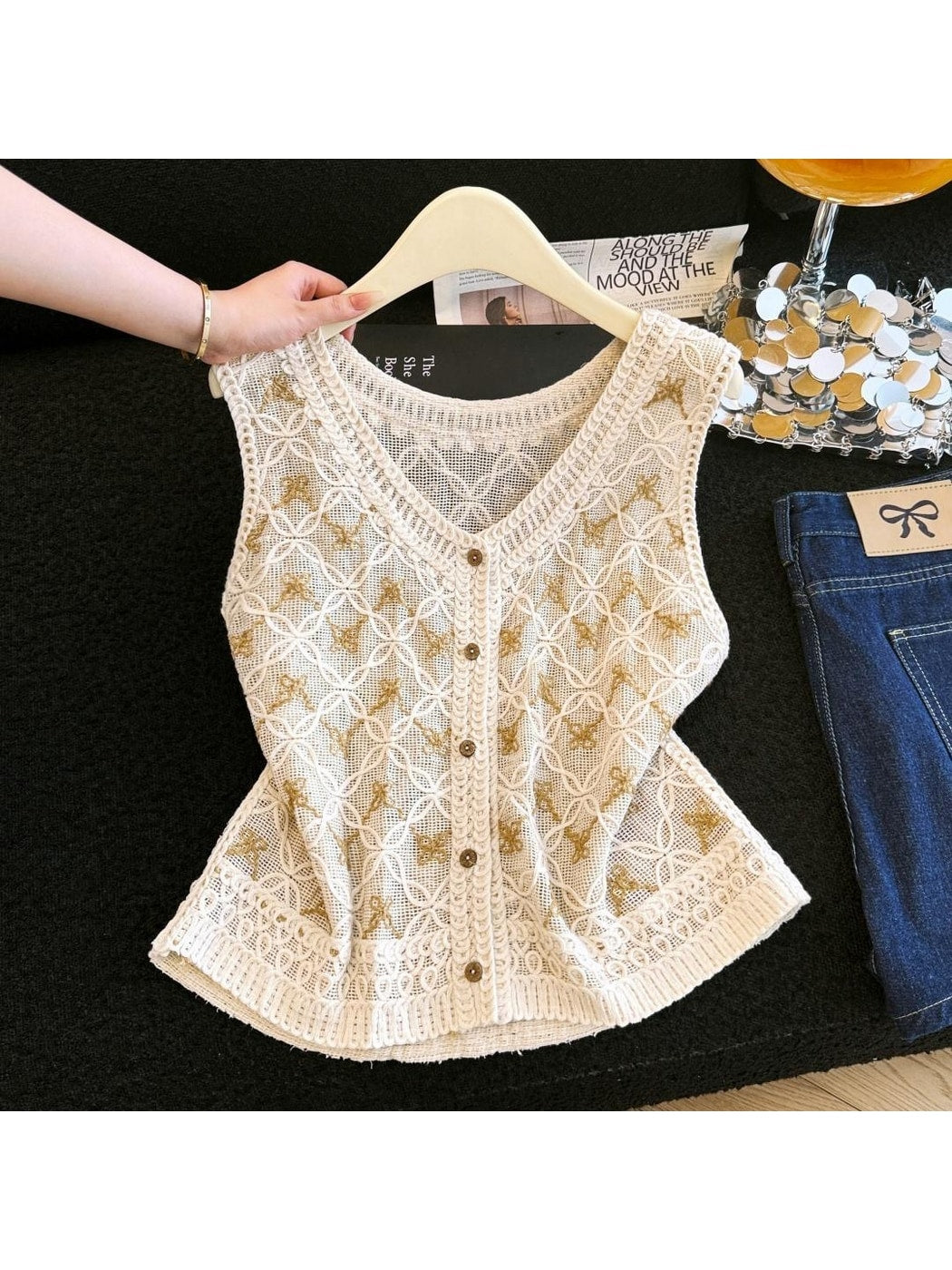 Crosa - Fitted Short Button Front Knit Vest