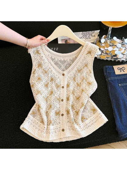 Crosa - Fitted Short Button Front Knit Vest
