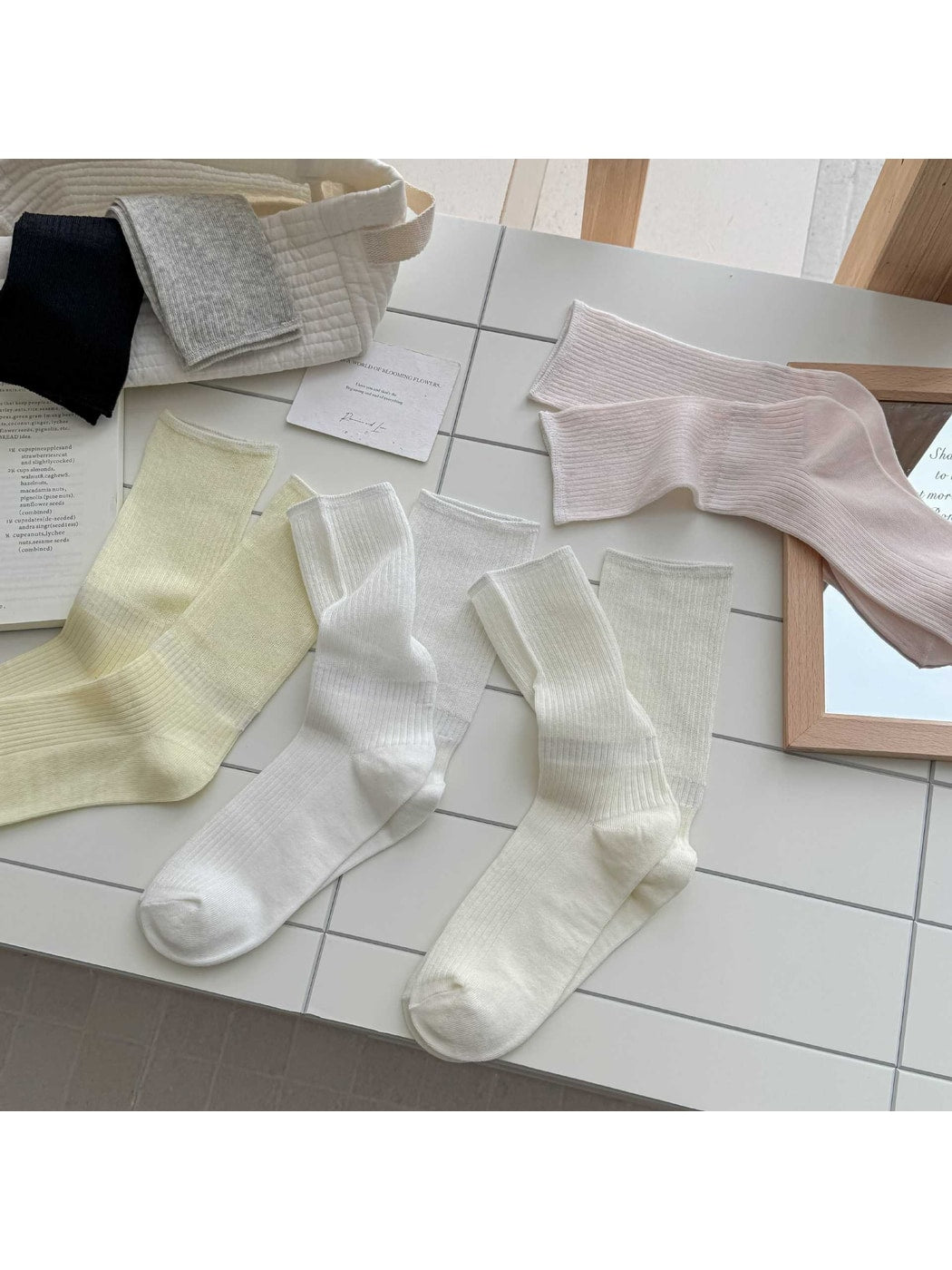 Rufia - Solid Color Crew Socks for Women