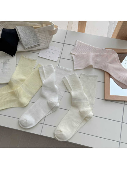 Rufia - Solid Color Crew Socks for Women