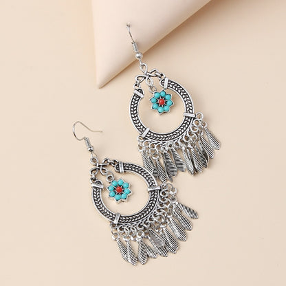 Earwish - Boho Fringe Earrings with Floral Charm