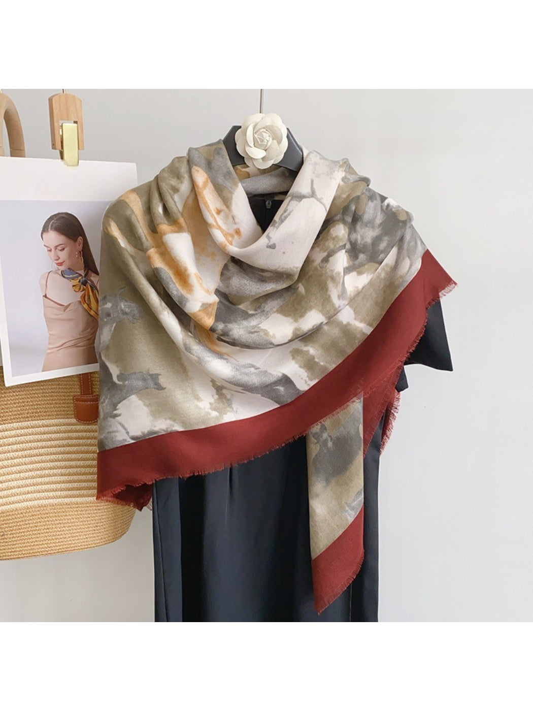 Scarvii - Watercolour Print Border Square Scarf