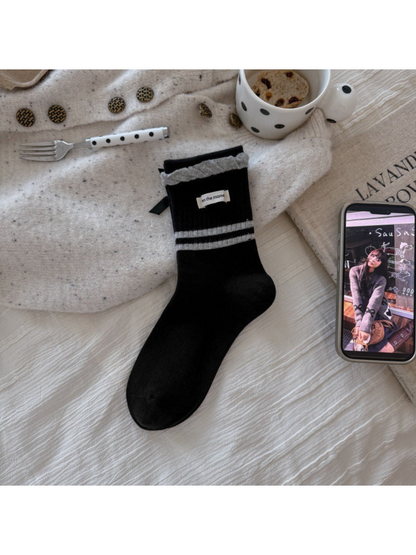 Rufia - Double-Stripe Ruffled-Cuff Crew Socks