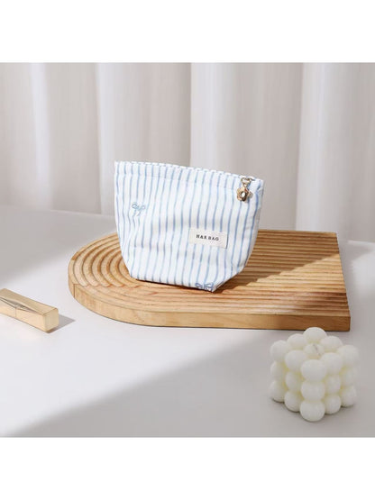 Cosbai - Striped Bow Embroidered Makeup Bag