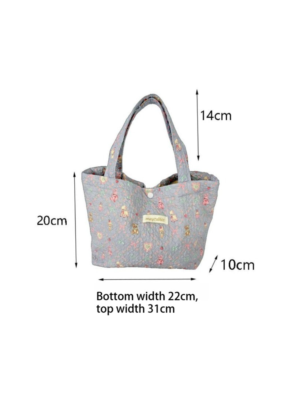 Cosbai – Quilted Floral & Bear Printed Tote Bag