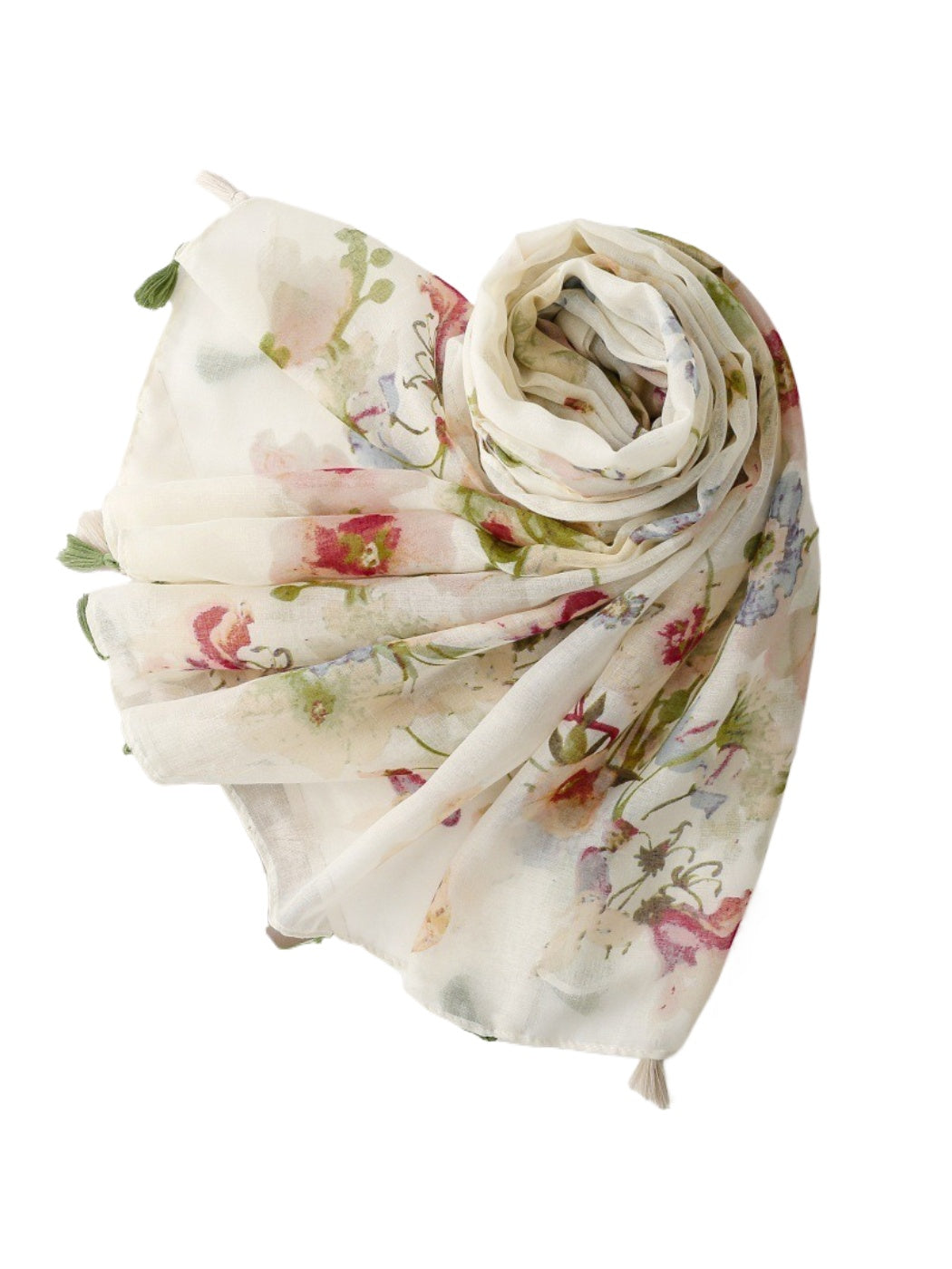 Scarvii scarf draped over a chair highlighting soft fabric and colorful wildflower design