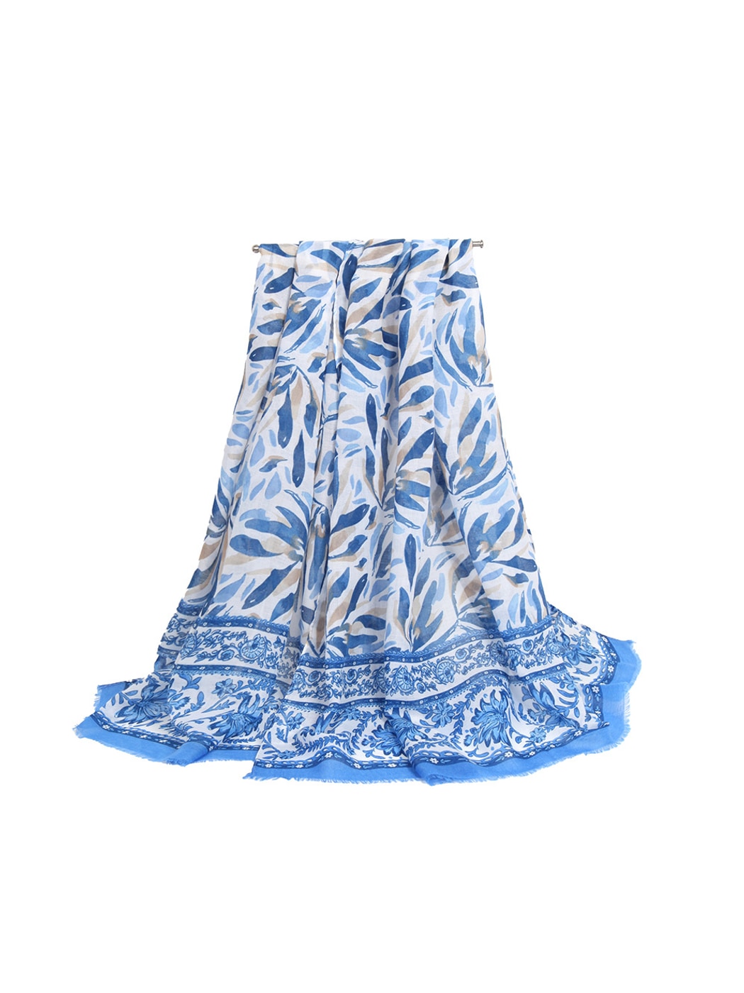 Scarvii - Layered Leaf Print Wrap Style Long Scarf