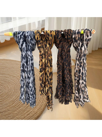 Scarvii - Crinkled Leopard Print Long Scarf