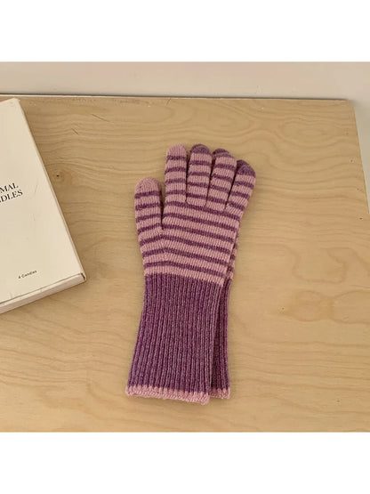 Gloving - Striped Long Ribbed Cuff Gloves