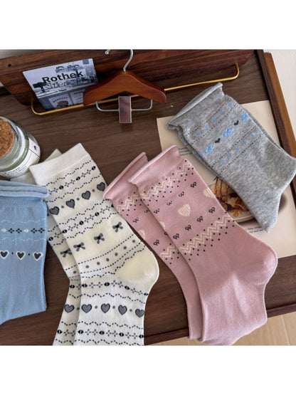 Rufia - Heart & Bow Pattern Crew Socks