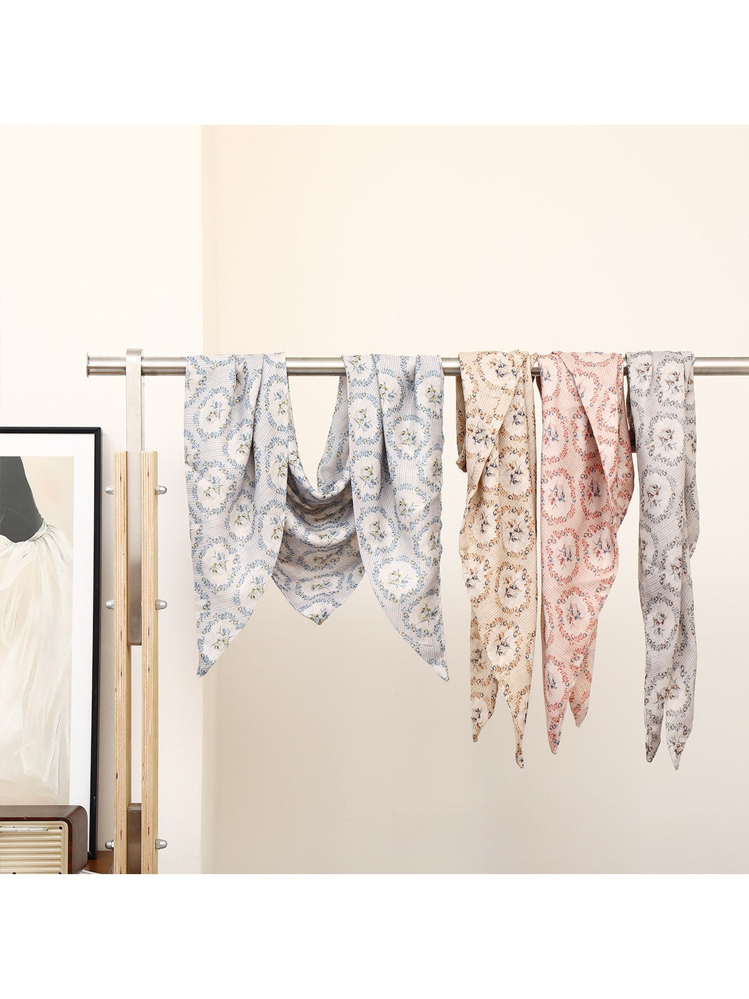 Scarvii - Pointed Hem Floral Layering Triangle Scarf