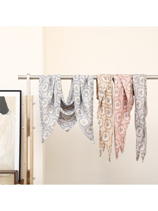 Scarvii - Pointed Hem Floral Layering Triangle Scarf