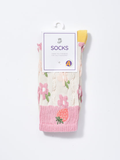 Rufia -  Strawberry Floral Pattern Women's Socks