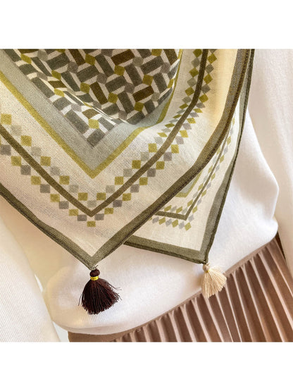 Scarvii - Fresh Green Geometric Print Square Scarf