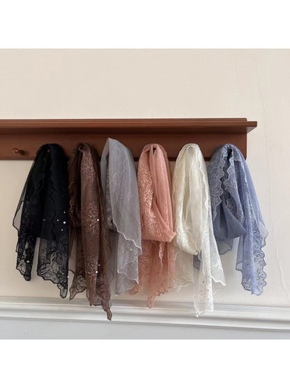 Scarvii - Elegant Sheer Embroidered Long Scarf