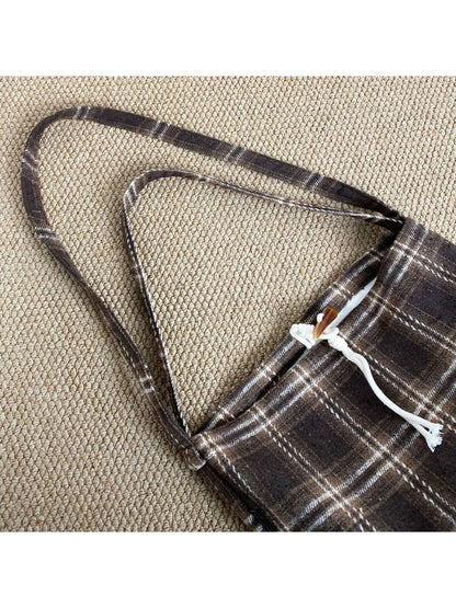 Cosbai – Vintage Plaid Tote with Knotted Detail