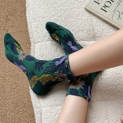 Rufia - Elegant Vintage Floral Pattern Crew Socks