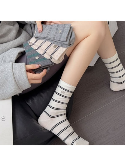 Rufia - Buckled Striped Knitted Capsule Socks for Women