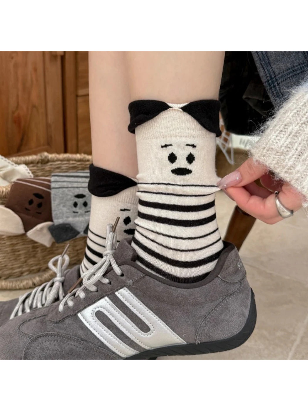 Rufia Sad Face Striped Socks with Ruffles