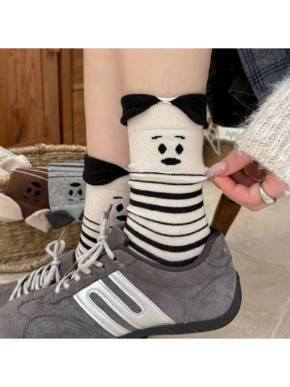 Rufia Sad Face Striped Socks with Ruffles