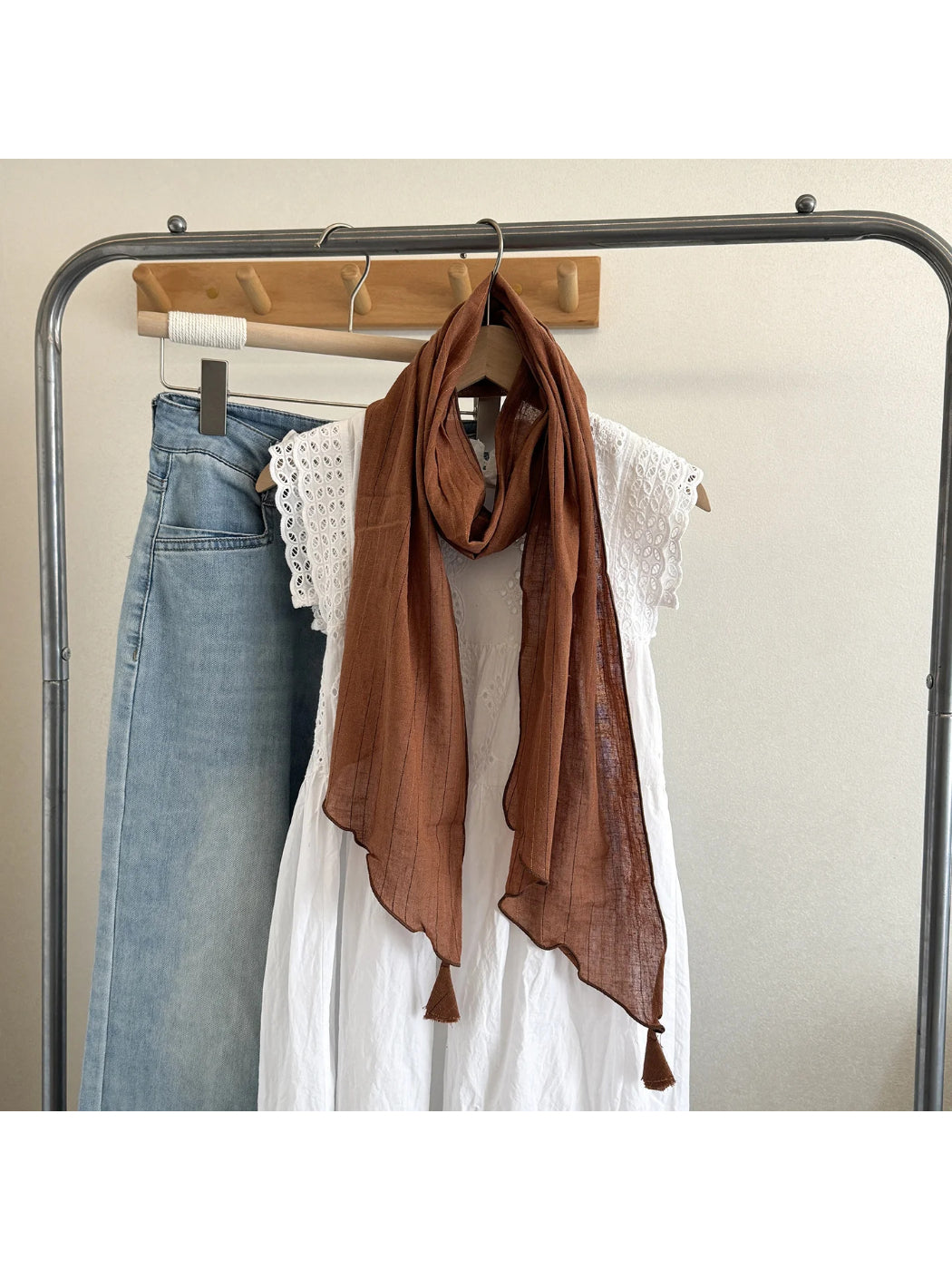 Scarvii - Stripe Tassel Lightweight Scarf
