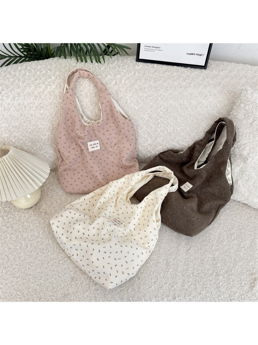 Cosbai – Corduroy Floral Shoulder Tote Bag