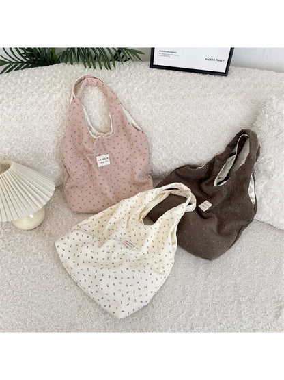 Cosbai – Corduroy Floral Shoulder Tote Bag