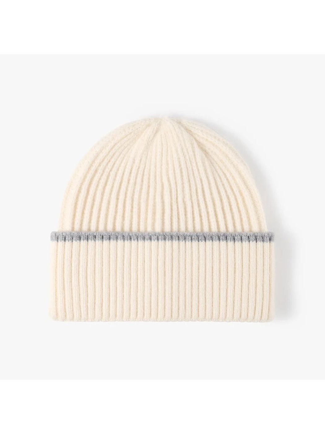 Haila - Fine Rib Contrast Stripe Cuffed Knit Beanie