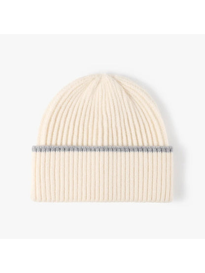 Haila - Fine Rib Contrast Stripe Cuffed Knit Beanie