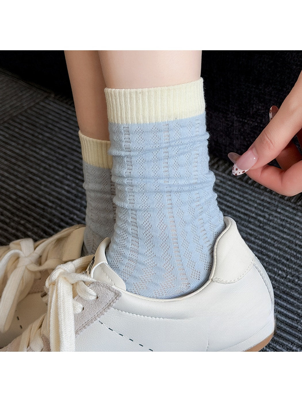 Rufia - Color Block Mesh Detail Women's Crew Socks