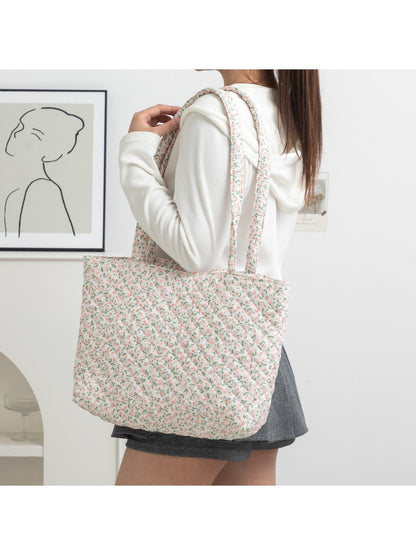 Cosbai - Bow and Floral Patterns Quilted Tote Bag