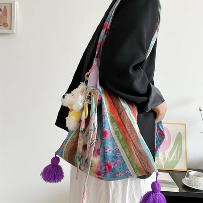 Boho Stripe Slouchy Tote Bag detail view