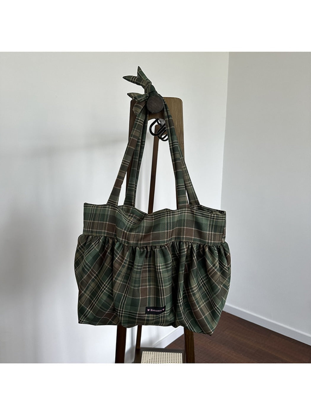 Cosbai Retro Plaid Shoulder Bag hanging by its shoulder strap