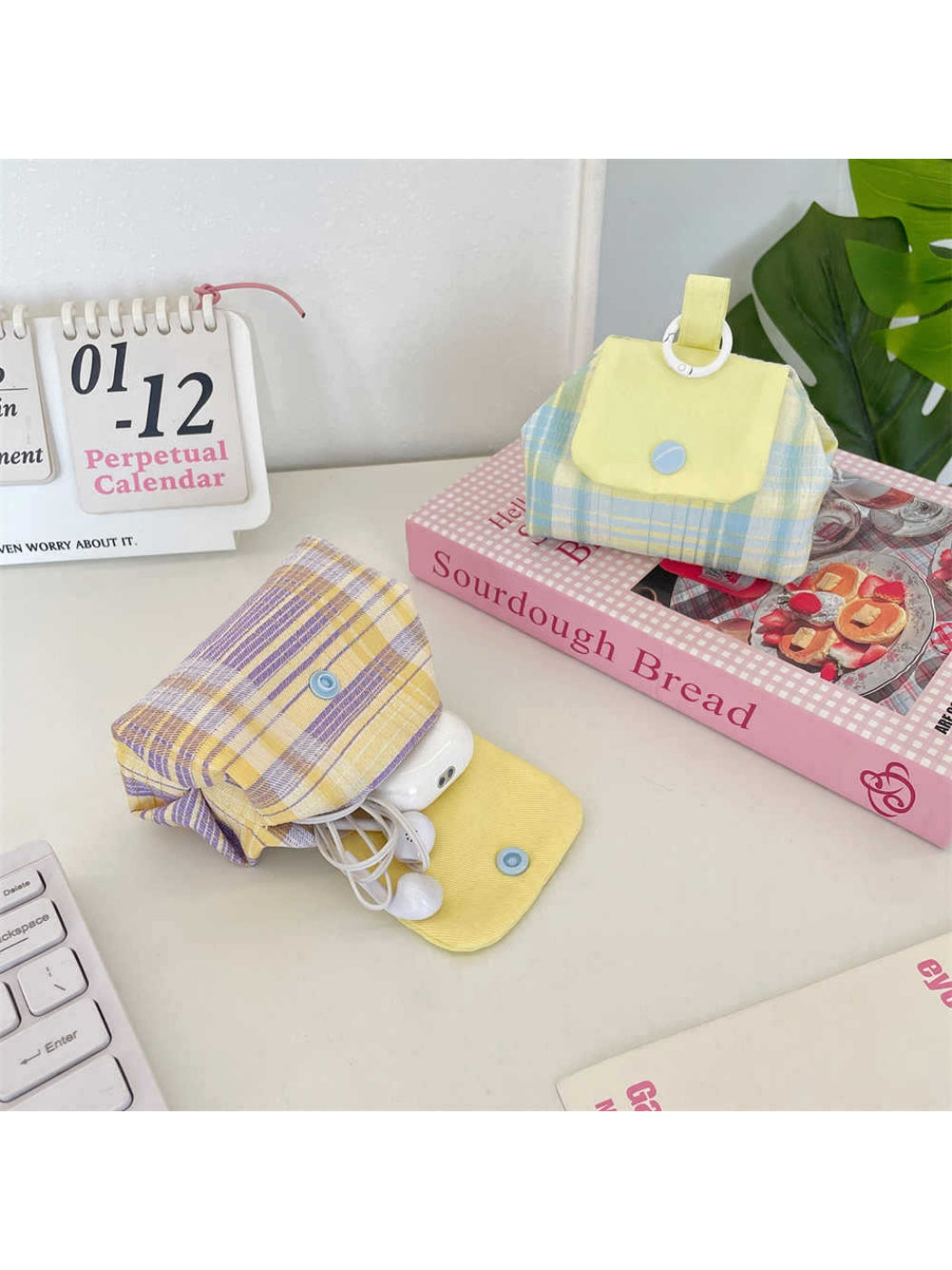 Cosbai mini polka dot pouch bag folded flat with visible stitching details
