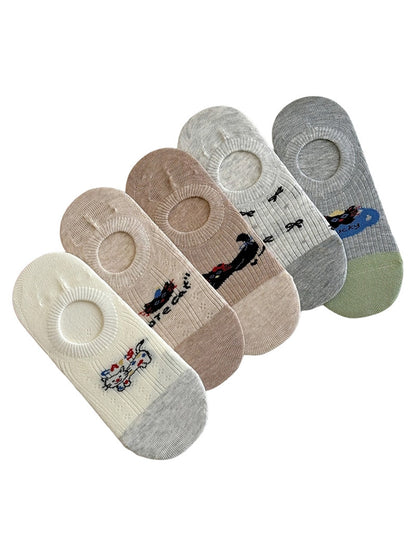 Rufia - Playful Cat Motif Color Block No-Show Socks