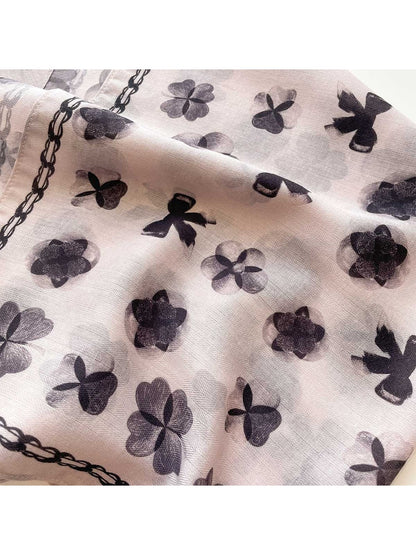 Scarvii - Ink Style Floral and Bow Pattern Square Scarf